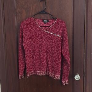 Icelandic Designs Red Thick Warm Slightly Cropped Beautiful Sweater Size Large